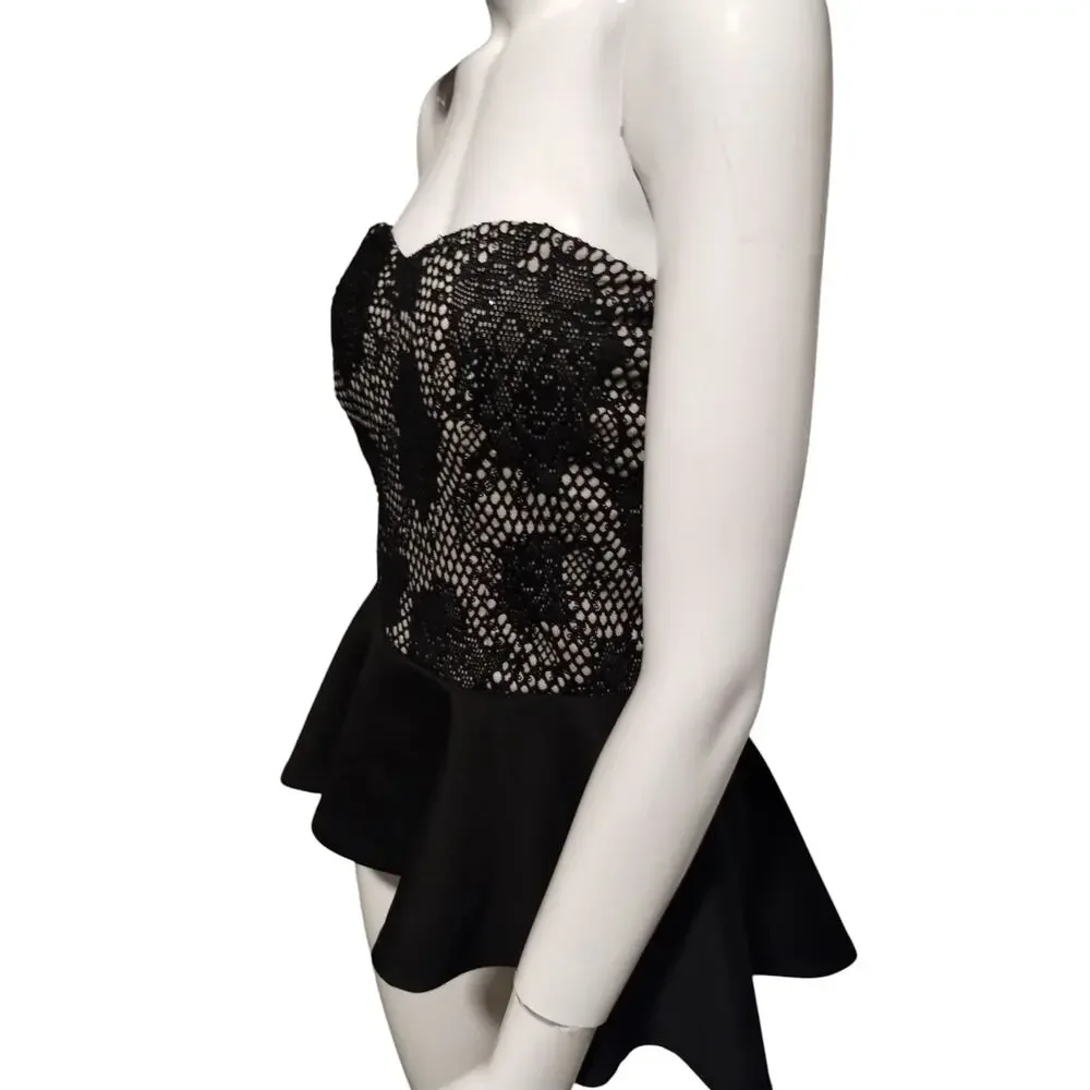 Y2K Windsor Women's size L Fish Net Sequin Floral Hi-Low Whimsigoth Peplum Top - Picture 6 of 12